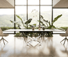 Dining Table Aurora 200-300x100cm Ceramic Gold Spider Frame Silver