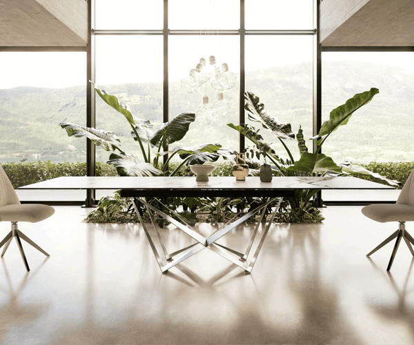 Dining Table Aurora 200-300x100cm Ceramic Gold Spider Frame Silver