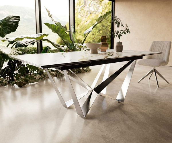Dining Table Aurora 200-300x100cm Ceramic Gold Spider Frame Silver
