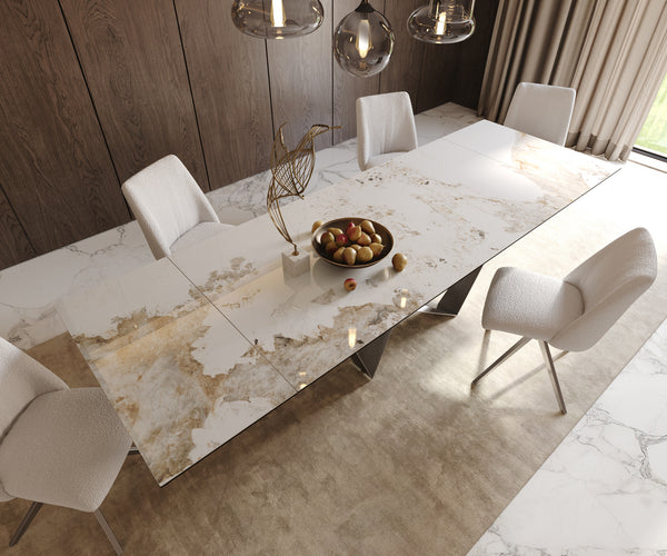 Dining Table Aurora 200-300x100cm Ceramic Beige Spider Frame Silver