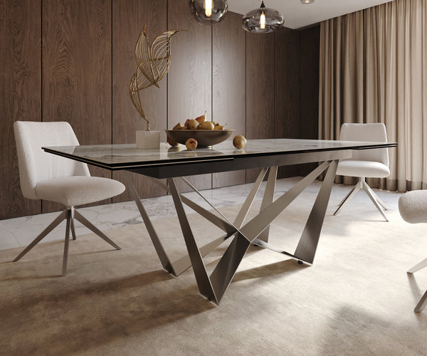 Dining Table Aurora 200-300x100cm Ceramic Beige Spider Frame Silver