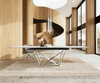 Extendable Dining Table Aurora 200-300x100cm Ceramic Statuarietto White Spider Frame Silver