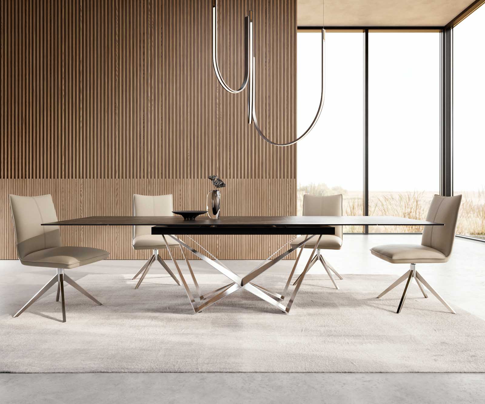 Dining Table Aurora 200-300x100cm Ceramic Brown Spider Frame Silver