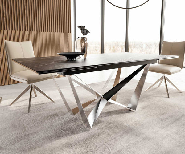 Dining Table Aurora 200-300x100cm Ceramic Brown Spider Frame Silver