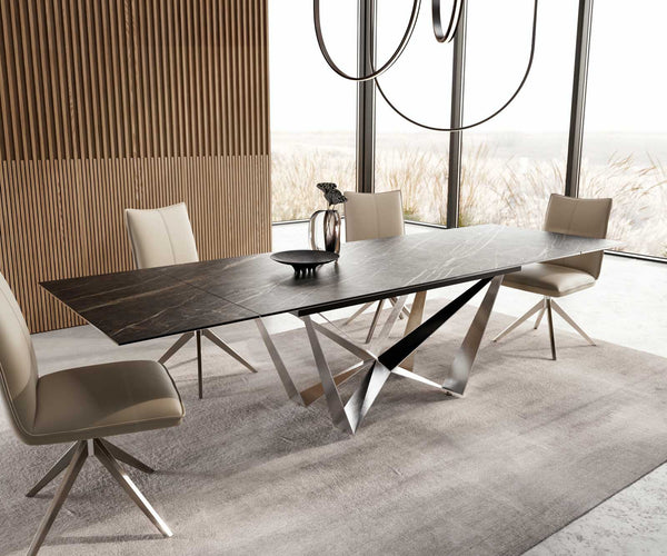 Dining Table Aurora 200-300x100cm Ceramic Brown Spider Frame Silver