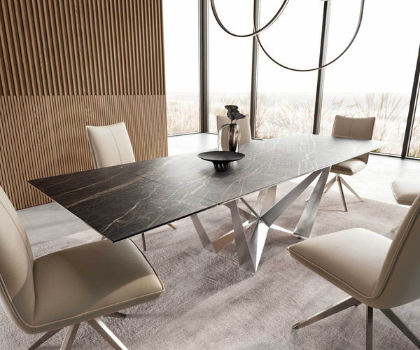 Dining Table Aurora 200-300x100cm Ceramic Brown Spider Frame Silver