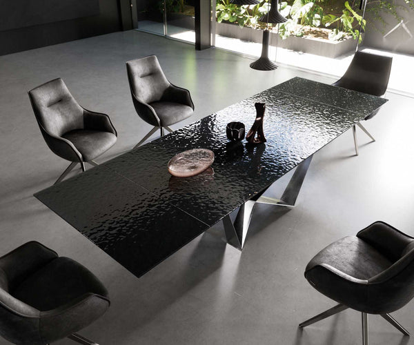 Dining Table Aurora 200-300x100cm Glass Black Spider Frame Silver