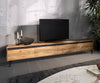 TV Stand Stonegrace 240 cm 4 Doors Acacia Wood Natural Foot Oval Metal Black