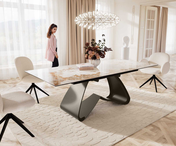 Dining Table Aurora 180-220x100cm Ceramic Beige W-Frame Titanium