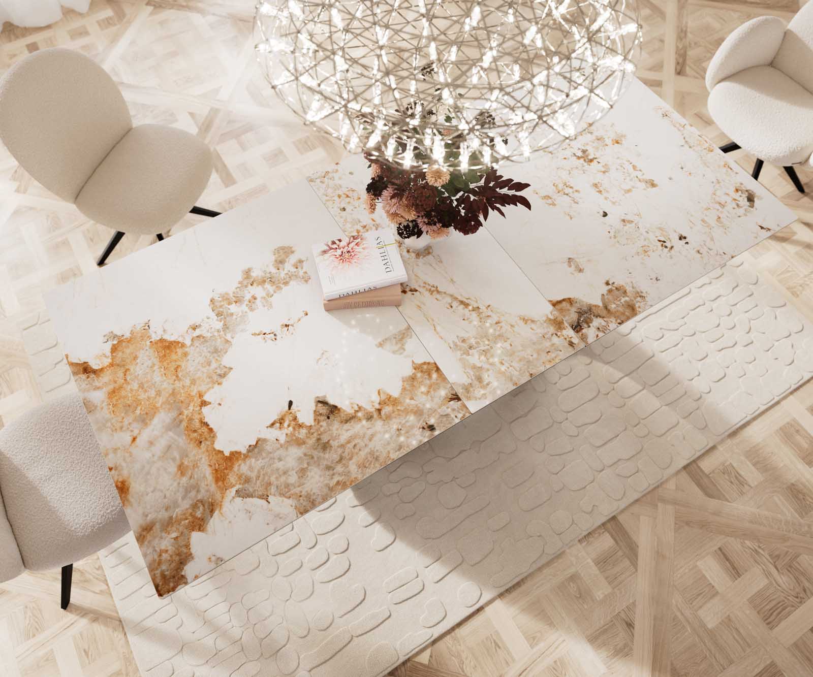 Dining Table Aurora 180-220x100cm Ceramic Beige W-Frame Titanium