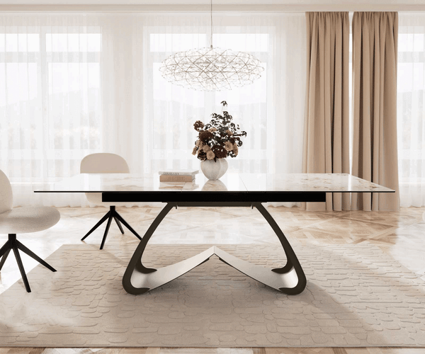 Dining Table Aurora 180-220x100cm Ceramic Beige W-Frame Titanium