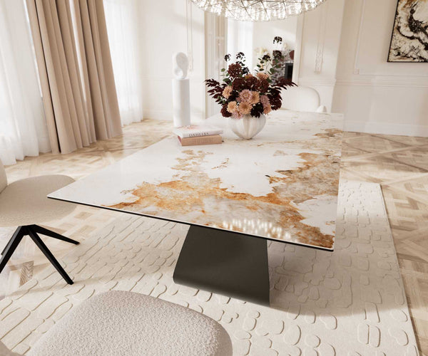 Dining Table Aurora 180-220x100cm Ceramic Beige W-Frame Titanium