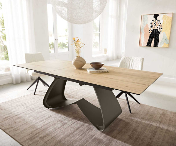 Dining Table Aurora 180-220x100cm Ceramic Oak-Look W-Frame Titanium