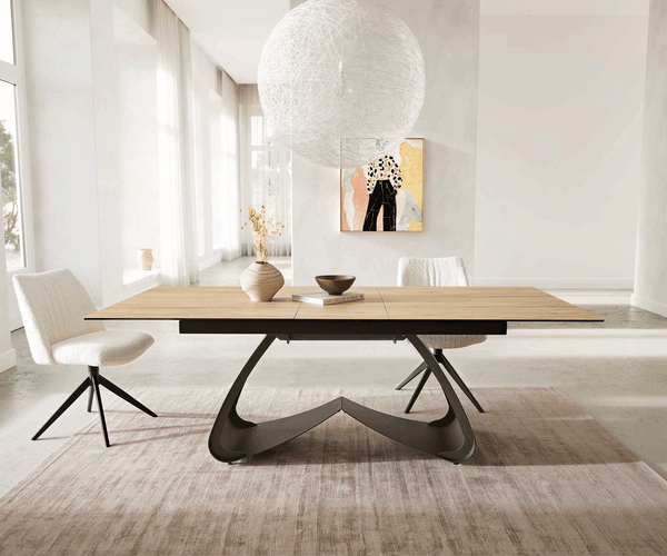Extendable Dining Table Aurora 180-220x100cm Ceramic Sabbia Oak-Look W-Frame Titanium