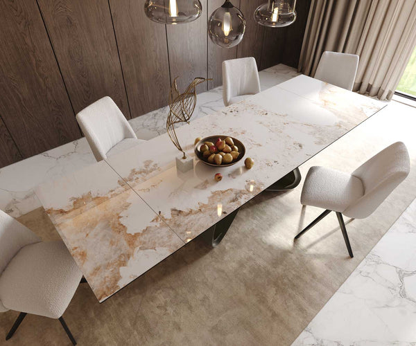 Dining Table Aurora Extendable 200-300cm Ceramic Beige W Frame Titanium