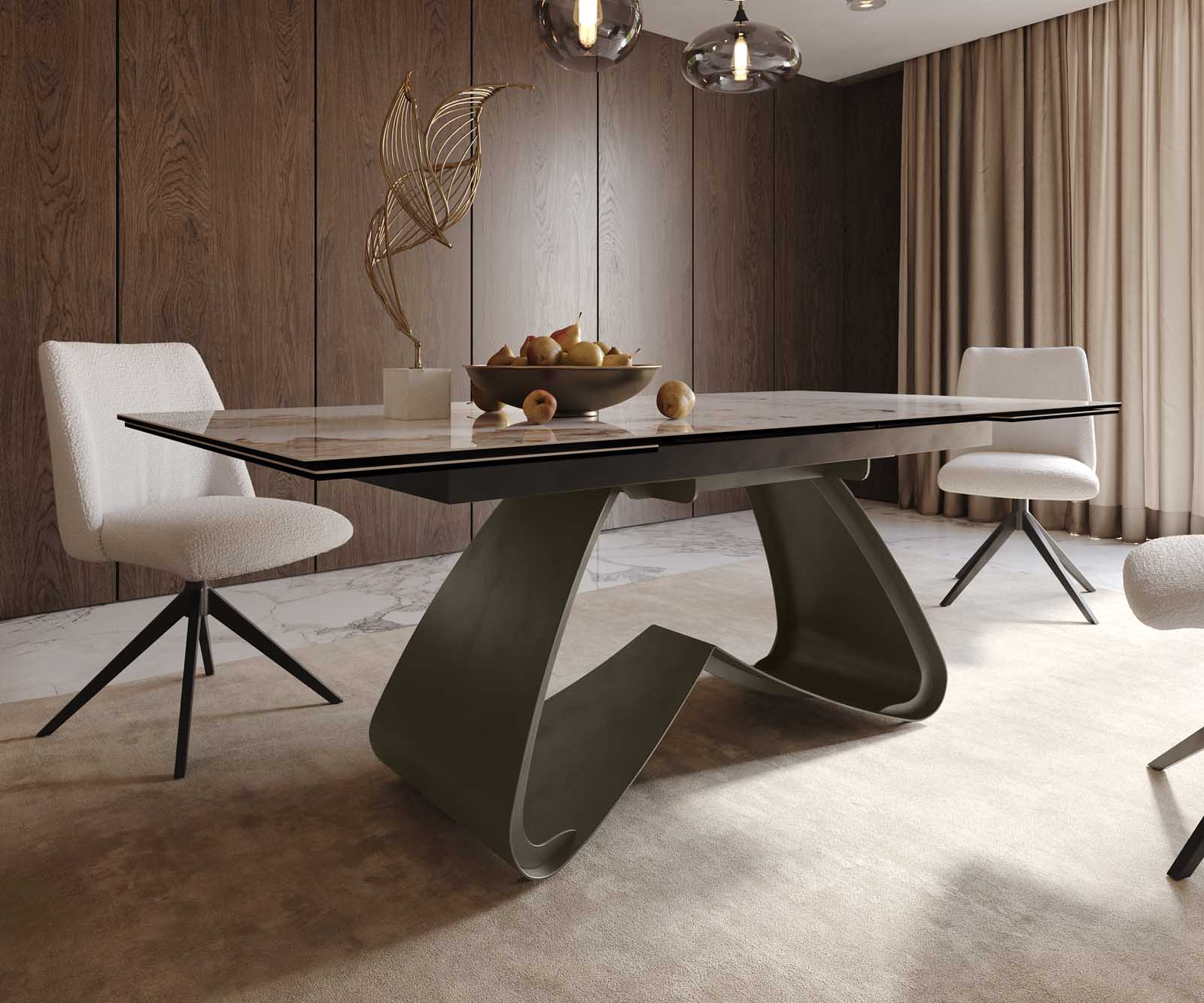 Dining Table Aurora Extendable 200-300cm Ceramic Beige W Frame Titanium