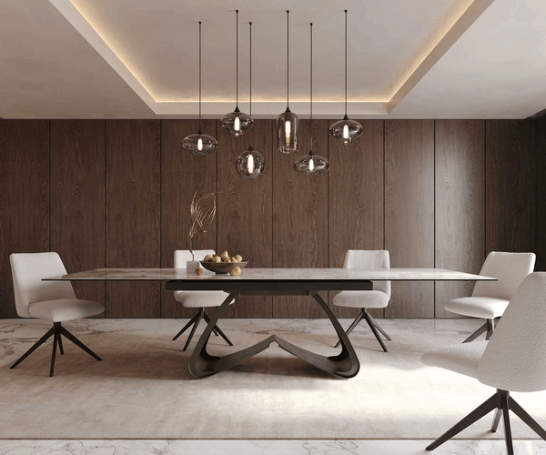 Dining Table Aurora Extendable 200-300cm Ceramic Beige W Frame Titanium