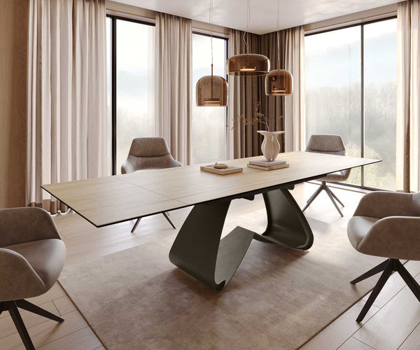 Dining Table Aurora 200-300x100cm Ceramic Oak-Look W-Frame Titanium