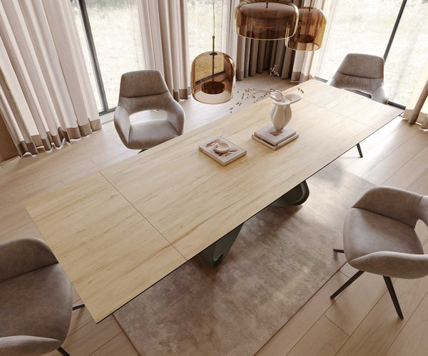 Dining Table Aurora 200-300x100cm Ceramic Oak-Look W-Frame Titanium