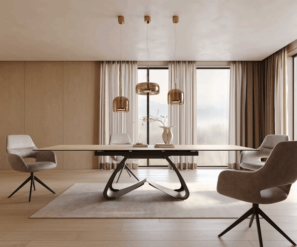 Dining Table Aurora 200-300x100cm Ceramic Oak-Look W-Frame Titanium