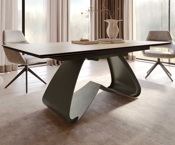 Dining Table Aurora 200-300x100cm Ceramic Oak-Look W-Frame Titanium