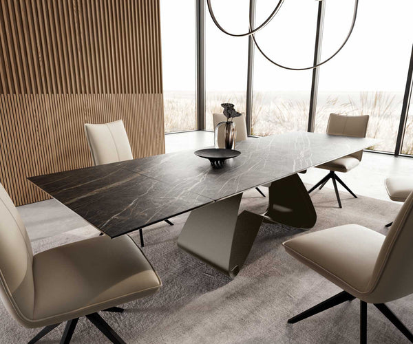 Dining Table Aurora 200-300x100cm Ceramic Brown W-Frame Titanium