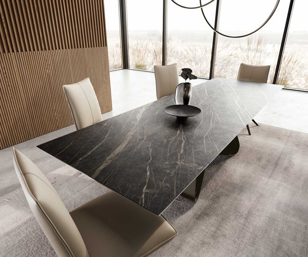 Dining Table Aurora 200-300x100cm Ceramic Brown W-Frame Titanium