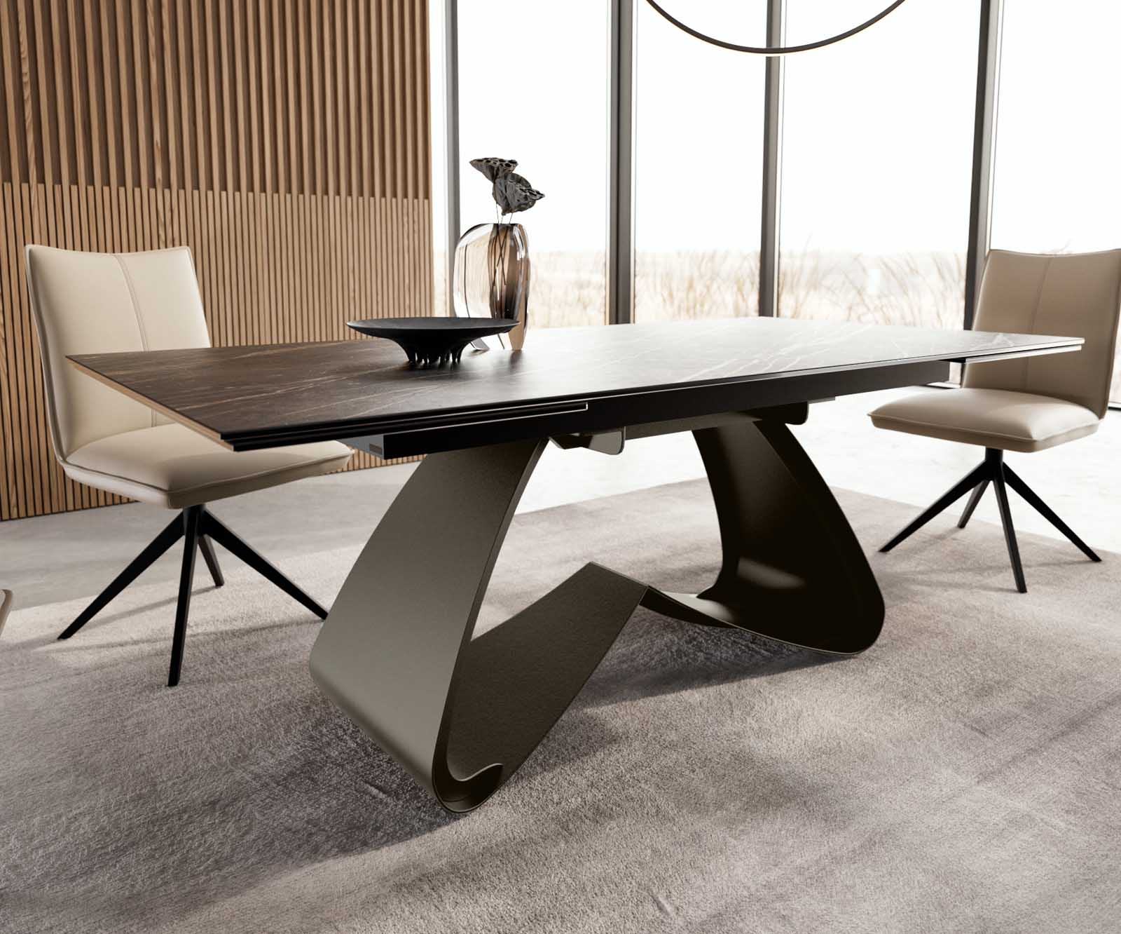 Dining Table Aurora 200-300x100cm Ceramic Brown W-Frame Titanium