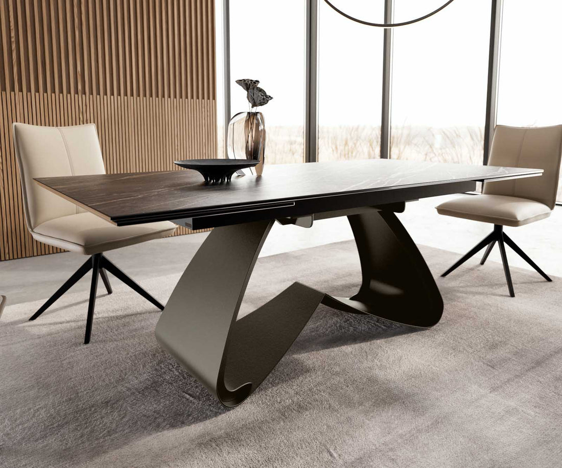 Extendable Dining Table Aurora 200-300x100cm Ceramic Noir Desir Brown W-Frame Titanium
