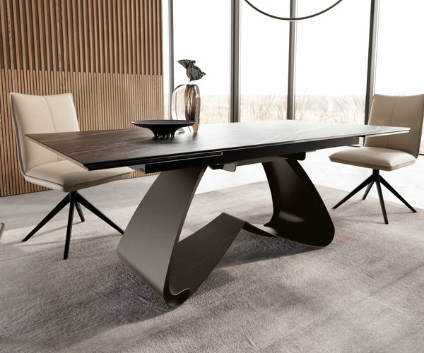 Dining Table Aurora 200-300x100cm Ceramic Brown W-Frame Titanium