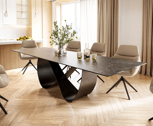 Dining Table Aurora 300x100cm Ceramic Anthracite Infinity Frame Black