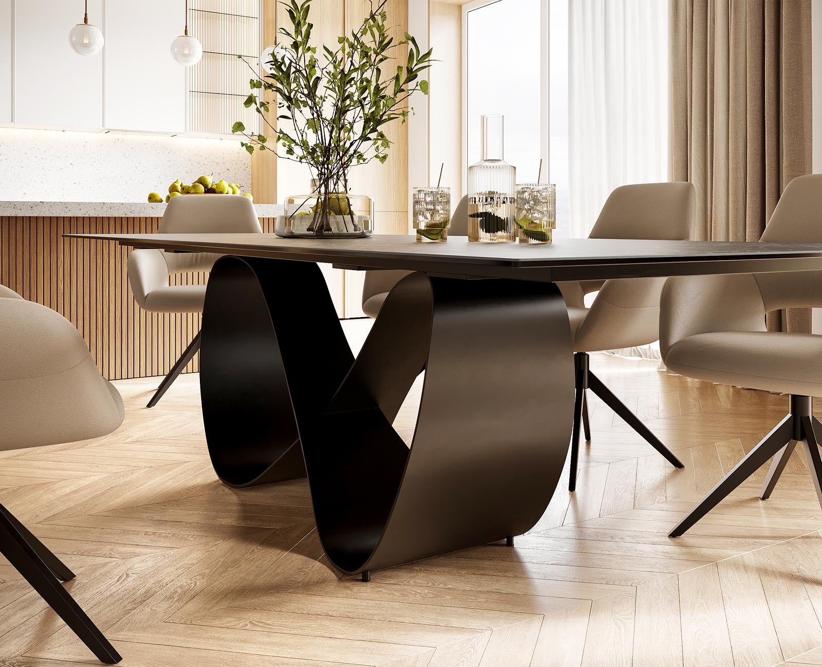 Dining Table Aurora 300x100cm Ceramic Anthracite Infinity Frame Black