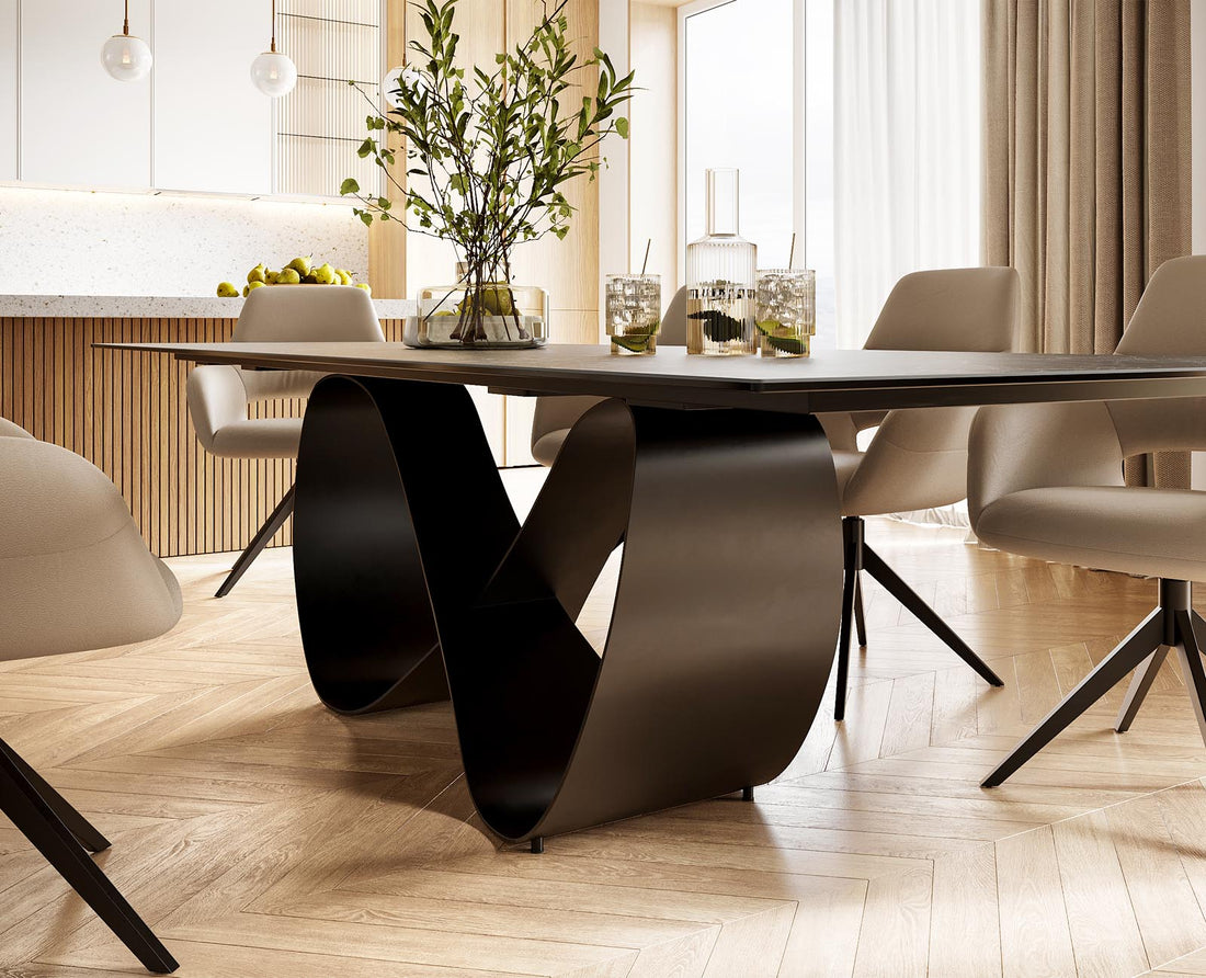 Dining Table Aurora 300x100cm Ceramic Nero Greco Anthracite Infinity Frame Black
