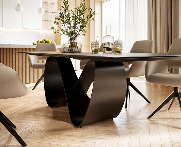 Dining Table Aurora 300x100cm Ceramic Anthracite Infinity Frame Black