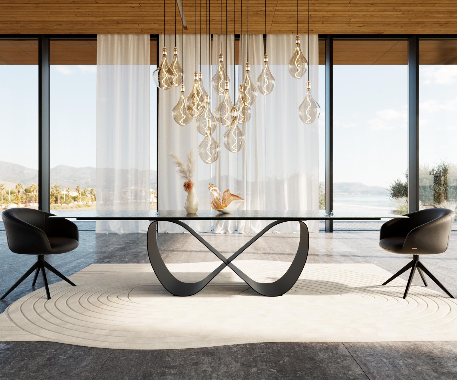 Dining Table Aurora 300x100cm Glass Black Infinity Frame Black