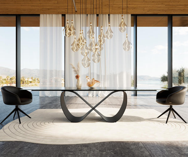 Dining Table Aurora 300x100cm Glass Black Infinity Frame Black