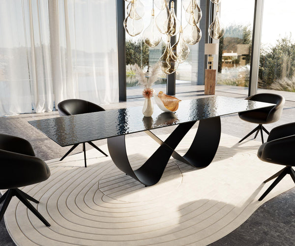 Dining Table Aurora 300x100cm Glass Black Infinity Frame Black