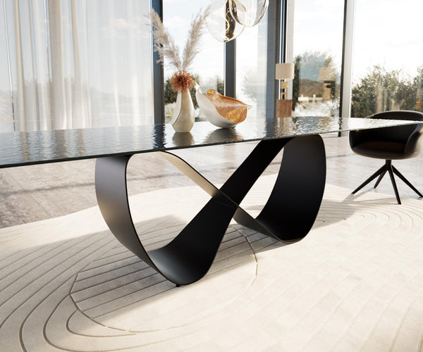 Dining Table Aurora 300x100cm Glass Black Infinity Frame Black