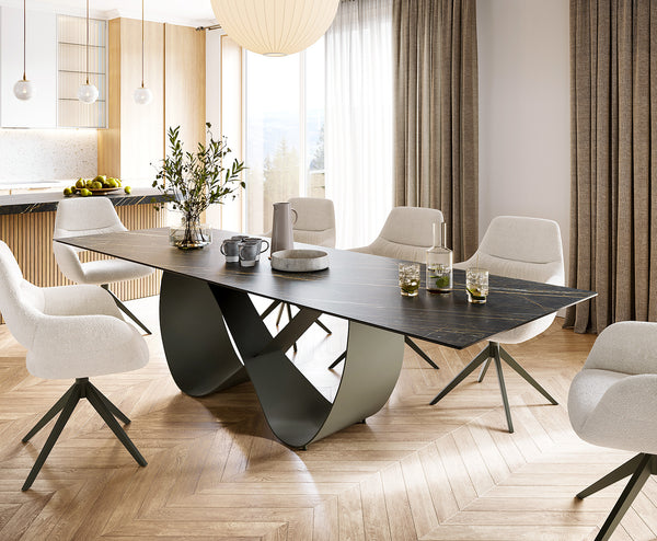 Dining Table Aurora 300x100cm Ceramic Brown Infinity Frame Titanium