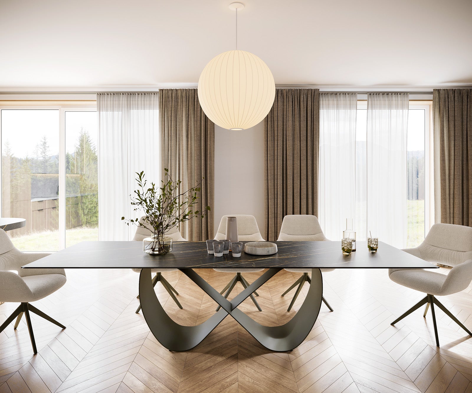 Dining Table Aurora 300x100cm Ceramic Brown Infinity Frame Titanium