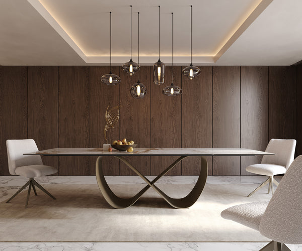 Dining Table Aurora 300x100cm Ceramic Beige Infinity Frame Titanium