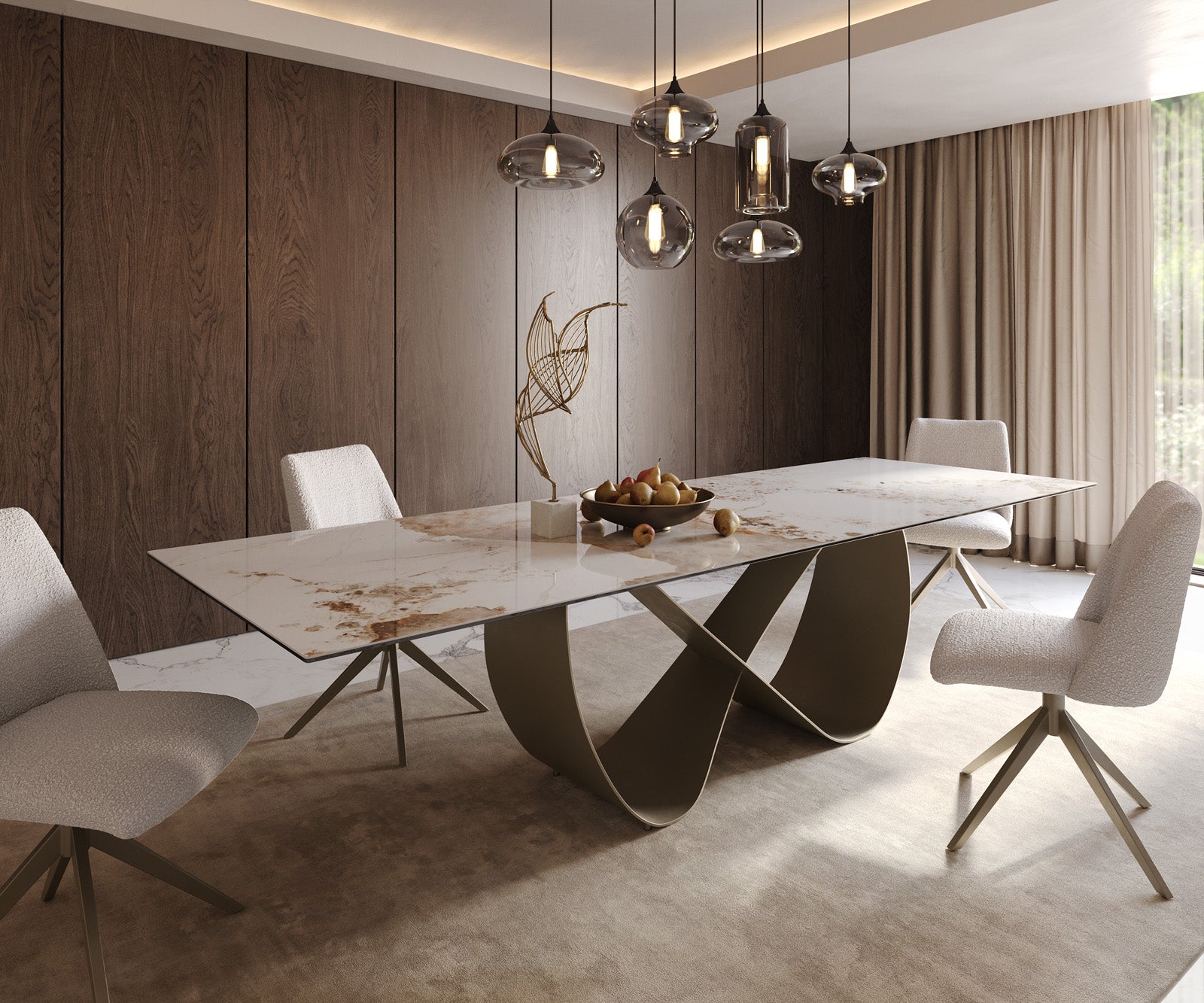 Dining Table Aurora 300x100cm Ceramic Beige Infinity Frame Titanium