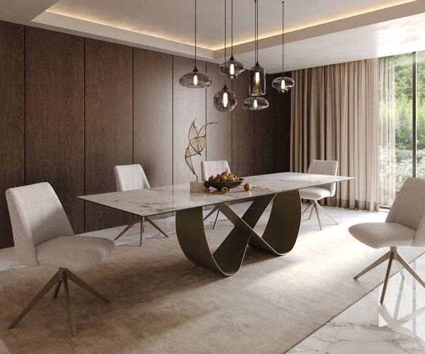 Dining Table Aurora 300x100cm Ceramic Beige Infinity Frame Titanium