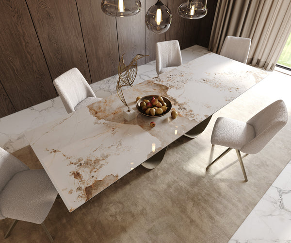 Dining Table Aurora 300x100cm Ceramic Beige Infinity Frame Titanium