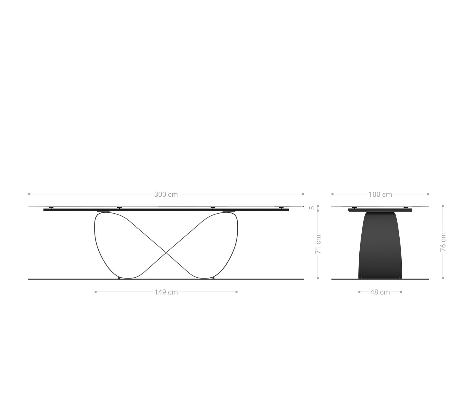 Dining Table Aurora 300x100cm Ceramic Beige Infinity Frame Titanium