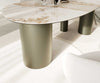 Dining Table Aurora Oval 220cm Ceramic Minas Melange Beige Three Pillars Frame Titanium