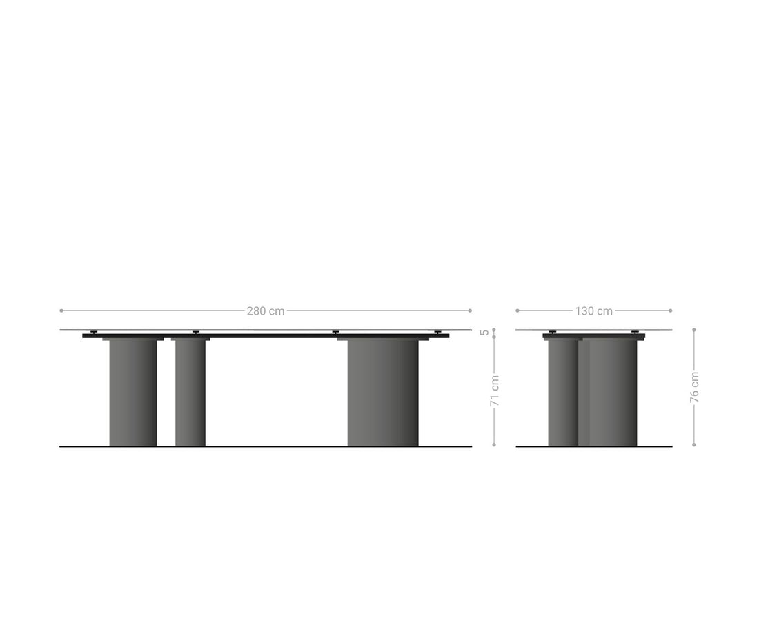 Dining Table Aurora Oval Ceramic 280cm Minas Melange Beige Three Pillars Frame Titanium