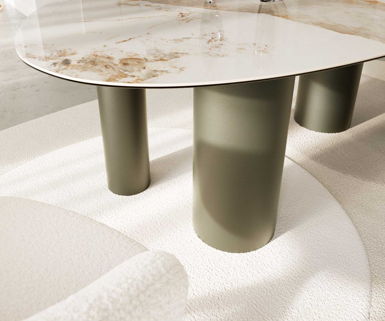 Dining Table Aurora Oval 220cm Ceramic Minas Melange Beige Four Pillars Frame Titanium