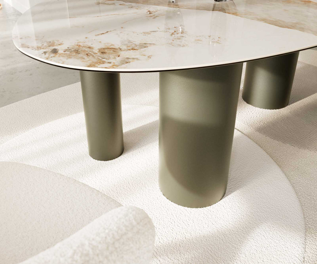 Dining Table Aurora Oval 220cm Ceramic Minas Melange Beige Four Pillars Frame Titanium
