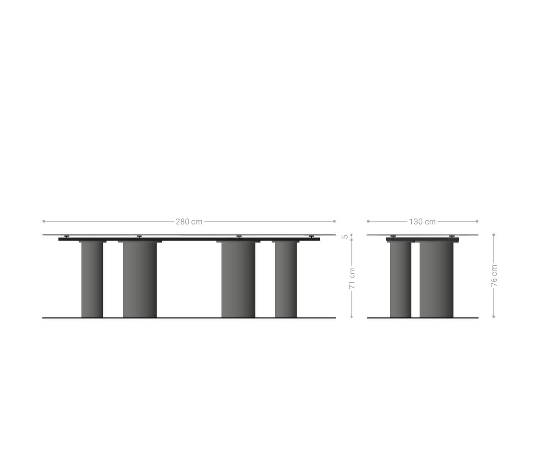 Dining Table Aurora Oval Ceramic 280cm Minas Melange Beige Four Pillars Frame Titanium